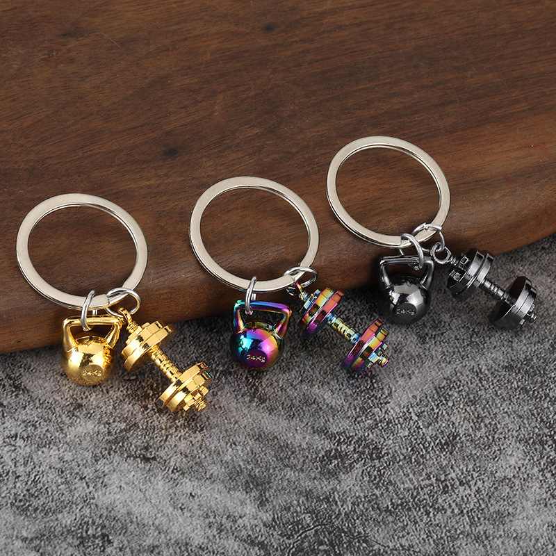 Dumbbell Set - シミュレーションスポーツグッズカップルペンダント、金属製ウェイトリフティング器具ジムペンダント、ダンベルキーホルダー