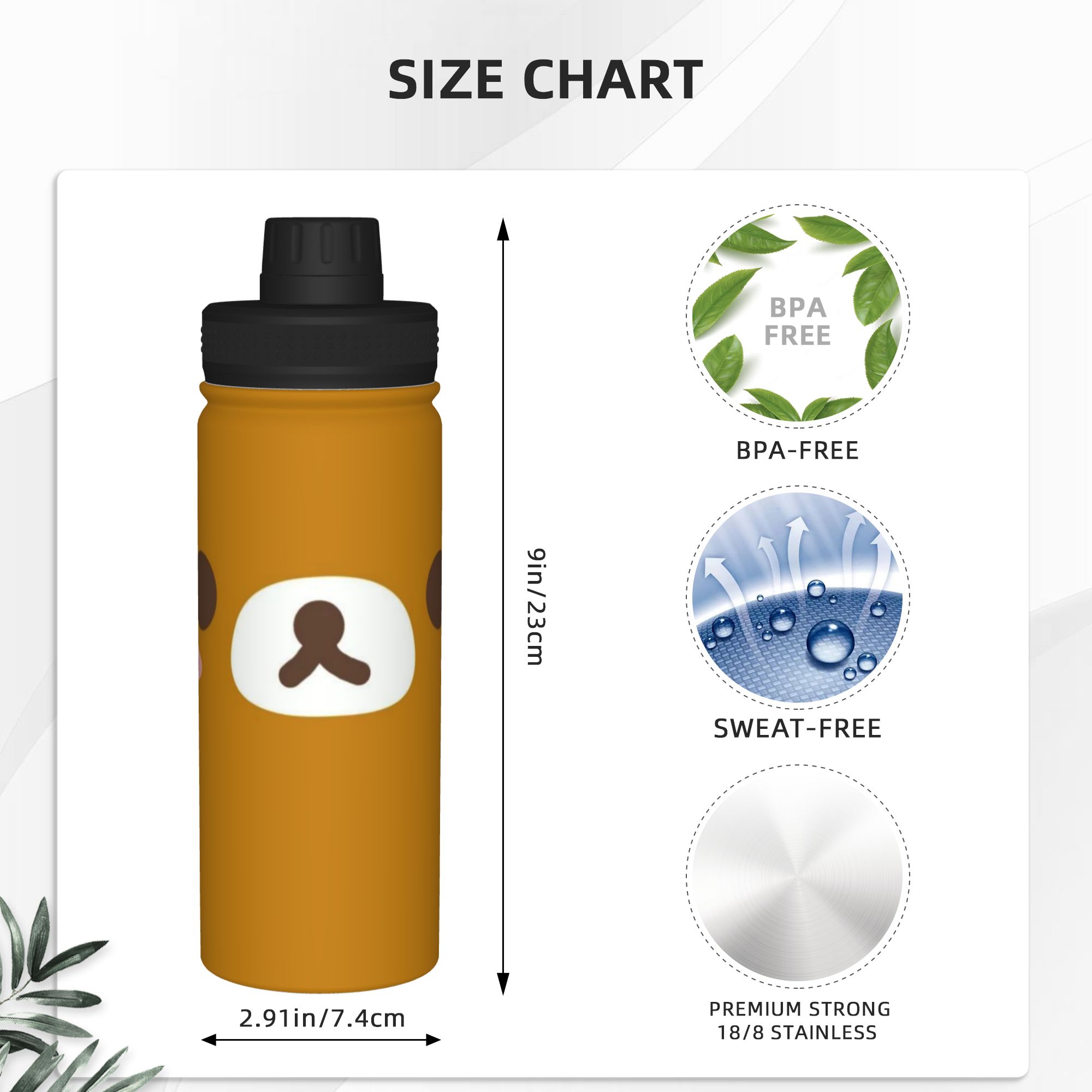 漫画のクマ「リラックマ」デザインの18オンス容量の保温ボトル - Sports Water Bottle Insulated のレビューと価格