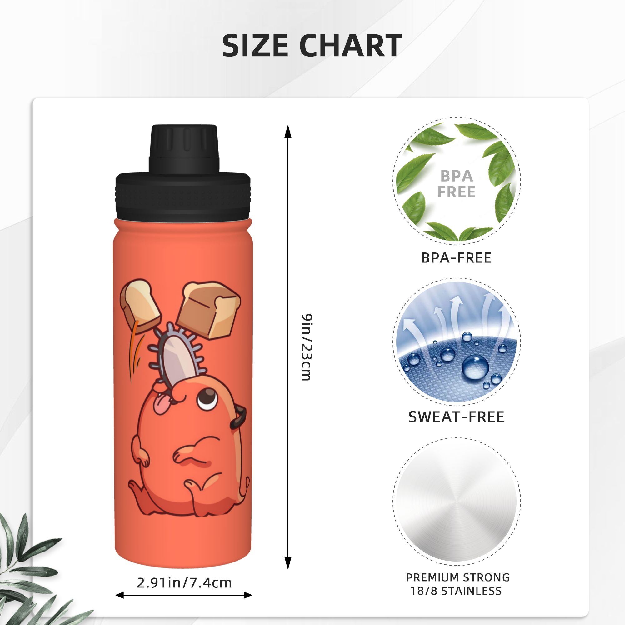 チェンソーマンズのアニメをモチーフにした、18オンスのスポー - Sports Water Bottle Insulated のレビューと価格