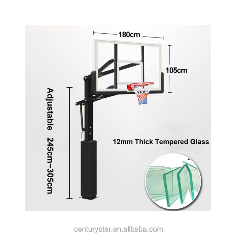 高品質強化ガラス製バックボード付き埋め込み式バスケットボール - Basketball Hoop のレビューと価格