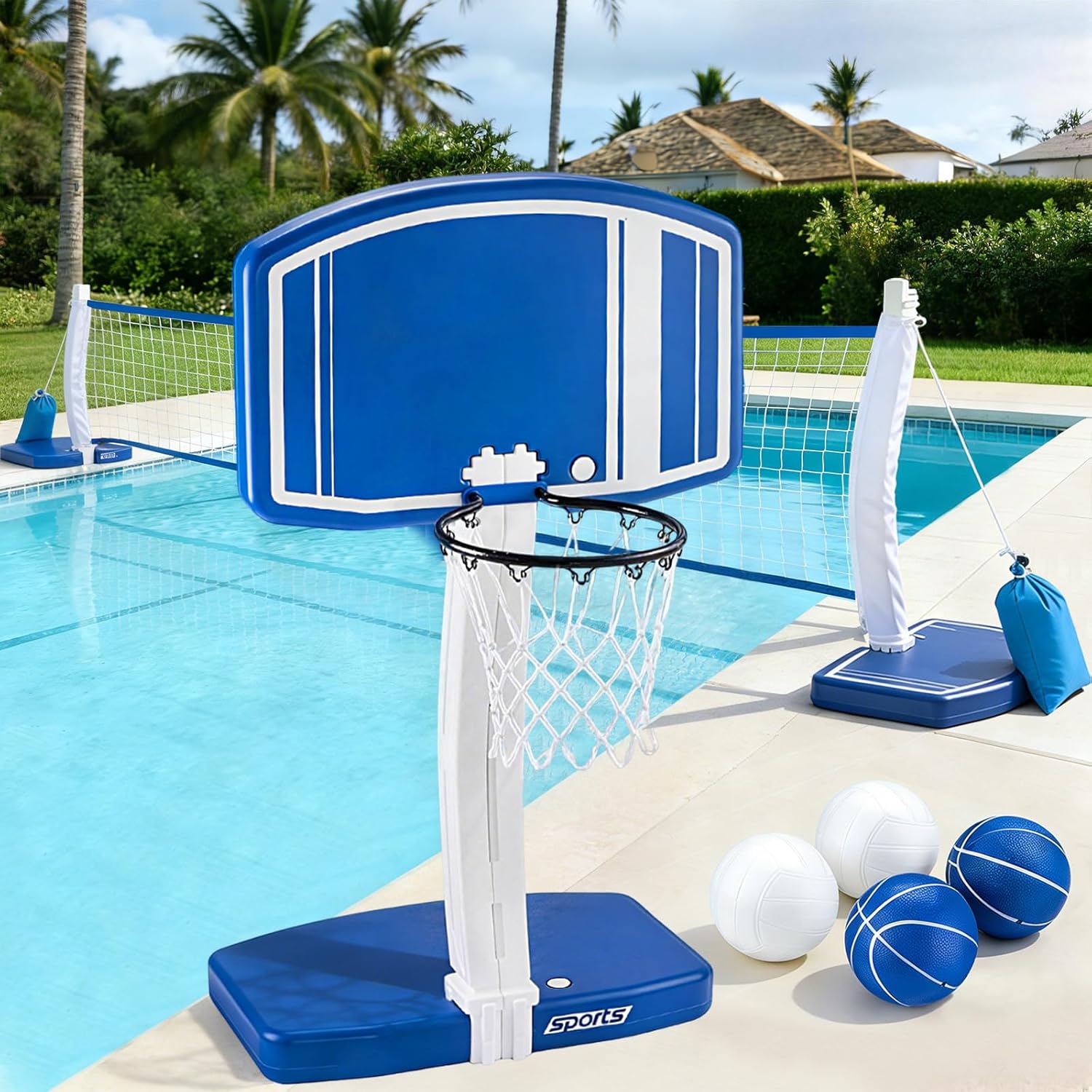 地上プール用バスケットボールフープとバレーボールネット2-i - Basketball Hoop のレビューと価格