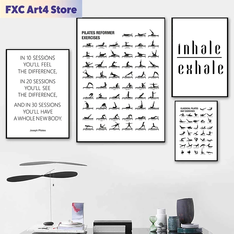 フレームレスピラティスワークアウトチャートポスターキャンバス - Sports Equipment Poster のレビューと価格